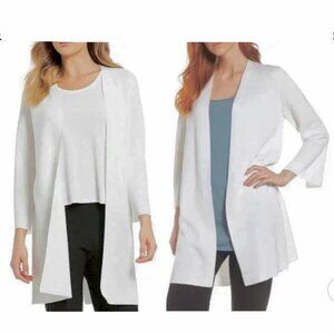 Eileen Fisher Tencel Silk Splitโ Sleeve 3/4 Length Open Cardigan White Sz M